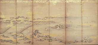 鳥文斎栄之「隅田川風物図屏風」1826年（文政9）