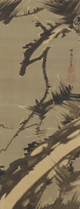 伊藤若冲（いとうじゃくちゅう）「松図」（まつず）江戸時代/ 寛政8 年(1796)　絹本墨画　1 幅
