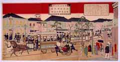 東京名所之内銀座通煉瓦造鉄道馬車往復之図 1882年（明治15）
